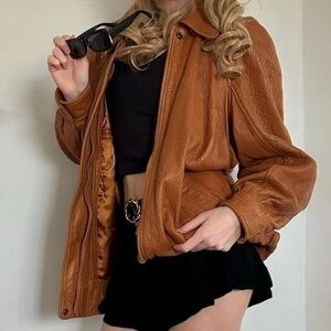 Andrew Marc Vintage Oversized Tan Leather Jacket